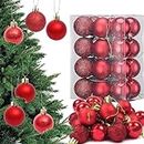 Ascension Pack of 24 Christmas Tree Decoration Balls Ornaments Hanging Props Xmas Tree Décor Accessories - Christmas Decorations Items for Home Decor Office Church Indoor Outdoor (Red Balls)