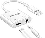 Sounce 2 in 1 Lightning to 3.5 mm Headphone Jack Adapter with Charging Port Connector, iOS to Audio & Charging Cable Splitter for iPhone, iPad, Headphone/Earphones - White