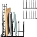 Craft Mshopr "Black Iron Pan Pot Cutting Board Rack Organizer Medium Size - Kitchen Storage Shelf with 5 Slots - 8"x7"x5" - Space-Saving Countertop/Cabinet Holder for Cookware and Utensils