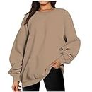 fartey Oversized Sweatshirts for Women Long Sleeve Crew Neck Pullover Casual Loose Silod Color Fleece Tops Sweaters, 01 Khaki, Medium
