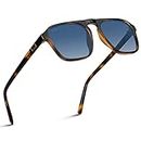 WearMe Pro Polarized Aviator One-Bridge Modern Square Mens Sunglasses, Tortoise Brown / Blue Gradient Lens, One Size