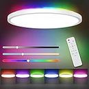 CheDux RGB Dimmable Led Flush Mount Ceiling Light with Remote, 12Inch 24W High Bright 3200lm, RGB Backlight Round Close to Ceiling Lamp Modern Ultra-Thin 3000-6500K for Bedroom Living Room