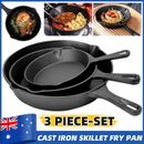 3 piece-set Cast Iron Skillet Camping BBQ Frying Pan Kitchen Cookware Fried Egg