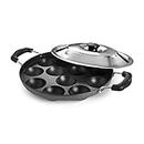 Cello Non-Stick 12 Cavity Appam Patra Kan with Stainless Steel Lid | 2 Side Handle | Appam Maker | Appam Patra | Appam pan | Litti Maker | Appe Stand | Dishwasher Safe