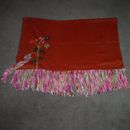 Pier 1 Imports Furry Floral Embroidered Yarn Fringe Boho Throw Blanket 50" x 60"