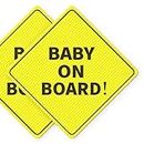 ASSURED SIGNS Baby On Board Sticker Sign - 2 Pack, 5" by 5" - Essential for Cars - Bright Yellow and SEE-THROUGH when Reversing - Best Safety Signs - Non-Magnetic Sticker - Durable and Strong Adhesive