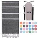 Evelynen Turkish Beach Towels Oversized 39x71 with a Bag (As Gift) – Sand Free Beach Towel – Quick Dry Towel – Turkish Towels for Bathroom Beach Pool SPA Gym – Light Travel Towel – Black