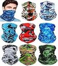 8Pieces Neck Gaiter, Multifunction Headwear Bandana Face Masks, Elastic Ice Silk Outdoor Tube Scarf, UV Resistance Cooling Breathable Face Cover Scarf for Men Women Outdoors Sports - Cycling Hiking Fishing