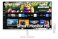 Samsung Smart Monitor Écran PC M5 27" dalle VA,UHD 4K :3840 x 2160, 3000:1, HDR10, 60 Hz, Smart Hub, Game Bar 2.0, TV Plus, Communication Vidéo, Workspace, Microsoft 365, Inclinable, HDMI, USB, Blanc