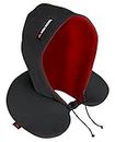 HIGH SIERRA, Hooded Travel Pillow, Blocks Cold drafts, Use Also as Light Blocker, Pure Soft Memory Foam, Provides Exceptional Neck Support, ONE SNAP Closure, Black/Red