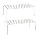Lonian Kitchen Cupboard Organiser, Home and Kitchen Storage Shelf Wire Rack Made of Metal for Kitchen Cabinets, Counter-Tops, Pantries, Food and Utensils - White (Pack of 2)