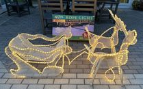 Christmas Sleigh Reindeer Decor Metal Mesh Style Silhouette Outdoor -Needs TLC