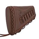 Leather Buttstock Cheek Rest with Rifle Ammo Holder for.308, 30-30, 357, 45-70 .22LR 12GA 16GA 20GA (Brown(.308 .30-06 .45-70), Righty Shooter)