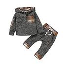 TMEOG Baby Clothing Sets Infant Toddler Boys Girls Sweatshirt Set Winter Fall Clothes Outfit 0-3 Years Old,Baby Plaid Hooded Long Sleeve Tops+Pants (Khaki, 0-6 Months)