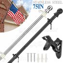 6FT Flag Pole Kit Metal Pole OR Heavy Duty Bracket W/ 2Rotating Rings For Garden