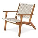 VINGLI Outdoor Lounge Chairs Acacia Wood with Woven Web Seat and Back,Outdoor Reclining Chair for Patio Lawn Garden Backyard Deck (1 Piece)