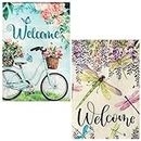 EEEKit 2PCS Welcome Spring Summer Garden Flag, 12 x 18in Double Sided Floral Burlap Seasonal Lawn Porch Patio Yard Flag