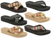 Ladies Womens Summer Sandals Dunlop Low Wedge Toe Post Holiday Beach Flip Flops