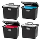 IRIS USA Portable Letter/Legal File Tote Box, 4 Pack, BPA-Free Plastic Storage Bin with Organizer-Lid, Durable, Secure Lid and Handle, Black