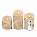 Fanna Set of 3 Flameless LED Birch Bark Candles with Timer, Battery Operated Wax Candles with Remote for Christmas, 6 Batteries Included - H 4"/5"/6"