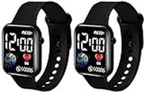 Premium 7 Colors Strap Display Fashionable Children Kids Digital Watches Waterproof Sports Square Electronic Led Watch for Kids Boy Baby Girls Digital Watch for Kids Combo Pack of 2 (BLACK BLACK)