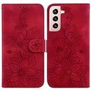 JZ Galaxy S21 Case Wallet, [Fleurs de lys][Béquille Flip][Corde à Main][Similicuir] - Portefeuille Cas pour Samsung S21 Case - Red