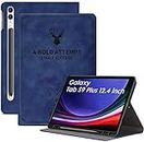 Robustrion Cover for Samsung Tab S9 Plus Cover Case 12.4 inch Deer Flip Case with [S Pen Holder] for Samsung Galaxy Tab S9 Plus/Tab S9+ Tablet Cover 12.4" with [Auto Sleep/Wake] - Blue