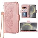 Dswteny Compatible with Samsung Galaxy S24 Plus S24+ 5G Wallet Case Wrist Strap Lanyard Butterfly Leather Flip Credit Stand Cell Accessories Phone Cover for S24plus 24S + S 24 24+ Men Women Rose Gold