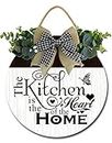 Geroclonup The Kitchen is The Heart of the Home Decor Farmhouse Kitchen Wall Decor Wooden Round Rustic Kitchen Front Door Kitchen Sign for Home Decor Dining room Decration