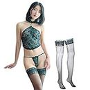 Erotic Underwear Women's Peacock Element Transparent Pajamas Lace Cheongsam Uniform Temptation Suit Underwear Set Sexy (7856)