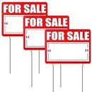 Qunclay 3 Pcs for Sale Yard Sign with Stake 12 x 16 Inch Double Sided Large Yard Red for Sale Sign Corrugated Plastic Garage Sale Sign Outdoor Estate Sale Signs for Business Personal Use