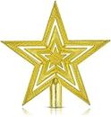 APSAMBR-8 Inch Flat Star Tree Topper Gold Christmas Decoration Glittered Tree-top Star Gold Glitter Christmas Tree Decoration