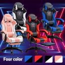 Gaming Office Chairs 2-Points Massage Racing RGB LED Leather With Footrest AU