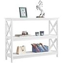 YAHEETECH 3 Tier X-Design Console Table, Occasional Sofa Table for Entryway/Hallway, Accent Tables w/Storage Shelves, Living Room Entry Hall Table Furniture, White