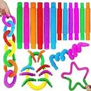 Jukusa 12 Pcs Flexible Pop Tube Toys for Kids Stress Anxiety Relief Sensory Bendable Stimming Toy Adjustable Pop Sound Ring Connection Pop (Multicolor)