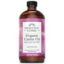 Heritage Store Organic Castor, Glass Bottle, Cold Pressed, Rich Hydration for Hair & Skin, Bold Lashes & Brows | 16oz
