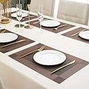 HOKIPO PVC Dining Table Kitchen Placemats, 45x30cm, 6 Pieces - 1 Set(Brown)