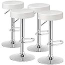 COSTWAY Bar Stools Set of 4, Modern Swivel Backless Round Barstool, PU Leather Armless bar Chair with Height Adjustable, Chrome Footrest, Sturdy Metal Frame for Kitchen Bistro Pub (4 pcs, White)