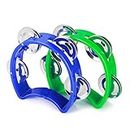 Flexzion Tambourine Hand Bell Percussion Musical Instruments (Blue & Green)