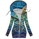Best Cyber of Monday Deals Womens Zip Up Jackets Fashion Print Hooded Sweatshirt Lightweight Casual Long Sleeve Hoodie Long Coat with Pockets Open Box Deals Clearance in Warehouse Returns