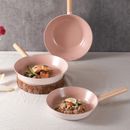Neoflam Nonstick Pink Color Pan, Wok with Wood Handle for Stovetop and Induction