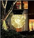 GIGAWATTS GW-505 30 LED Solar Light with 3.7V Panel Hanging Outdoor Lantern Crackle Glass Globe Jar Lamp for Garden Lawn Decor Patio Yard (Pack of 1,Warm White)