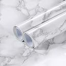 Unyks Star Vinyl White Marble Wallpaper Peel and Stick Waterproof Wallpaper for Home Kitchen Countertop Cabinet Furniture Oil Proof Kitchen Stickers - White Marble