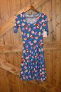 LuLaRoe Nicole Women's Dress Size XS Blue Dress with Pink/Red/Purple Birds NWT 