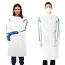 AMZ Disposable Gown Small. White Isolation Gown. 50 gsm Microporous Surgical Gowns with Tie Back Closure and Elastic Wrists. Unisex Medical Gowns, Adult Hospital Gown