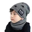 MOMISY Kids Winter Hat and Scarf Set, 2Pcs Warm Knit Beanie Cap and Scarf for 5-10 Years Old Boys and Girls (Dark Grey S)
