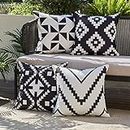 MIULEE Set of 4 Waterproof Decorative Outdoor Pillow Covers Printed Throw Pillows Oxford Pillowcases for Outdoor Patio Sofa Balcony Living Room Black Geometric Mosaic 18 x 18 Inch 45 x 45 cm