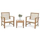 Tangkula 3 Pieces Outdoor Furniture Set, Acacia Wood Conversation Set with Soft Seat Cushions, Stable Acacia Wood Frame, Patio Sofa & Coffee Table Set for Backyard, Porch, Poolside