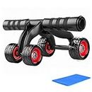 zj01123 Core Abdominal Trainers, 4 Rounds Wheel Exercise Roller, Mute AB Abdominal Roller Wheel with Extra Thick Knee Pad Mat Fitness Equipment Slimming Round