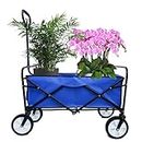 Canvas Wagon with Wheels Foldable, Collapsible Folding Wagon Utility Cart Foldable Heavy Duty All Terrain Wagon for Outdoor, Camping, Beach, Garden, Grocery (Blue)